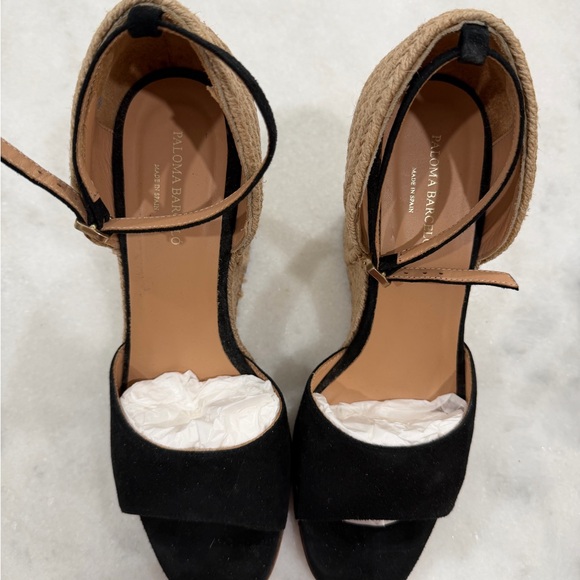 Paloma Barcelo Black Suede Espadrille Ankle-Strap Wedges